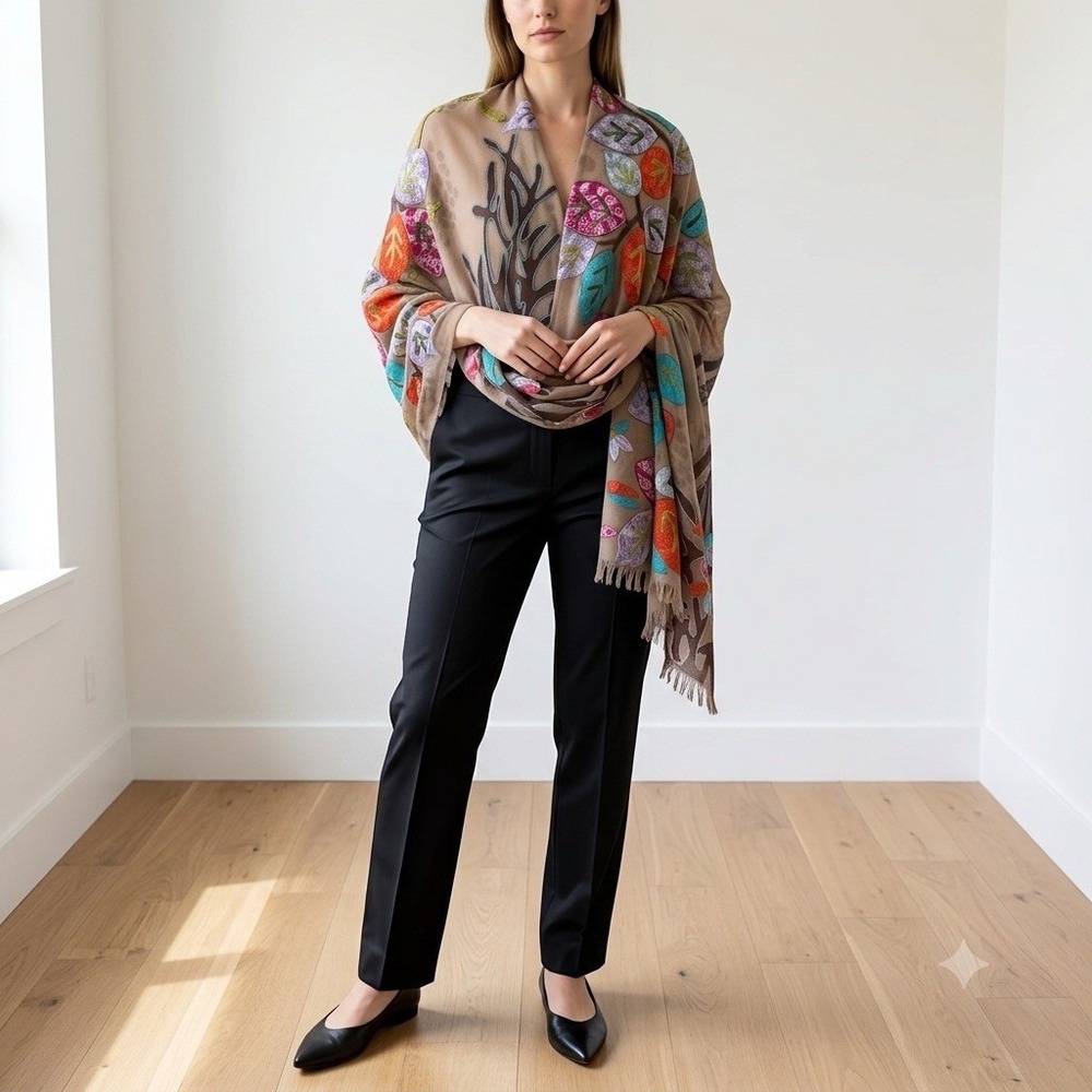 ANU Ruana Wrap OS Open Embroidered Poncho Shawl Festival Cottagecore